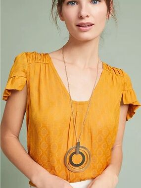 Anthropologie Honey Gold Hailey Flutter-Sleeve Top Blouse - Size Small
